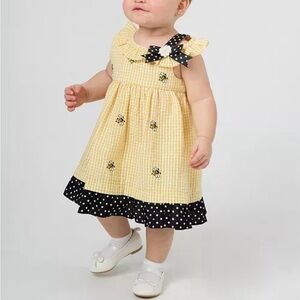 Yellow and Black Polka Dot Kids Dress